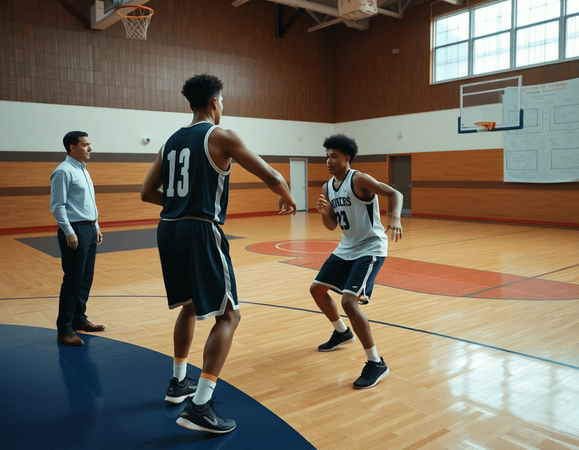 Plan serré sur l'exécution d'un exercice basket défense individuelle en mouvement sur le terrain.