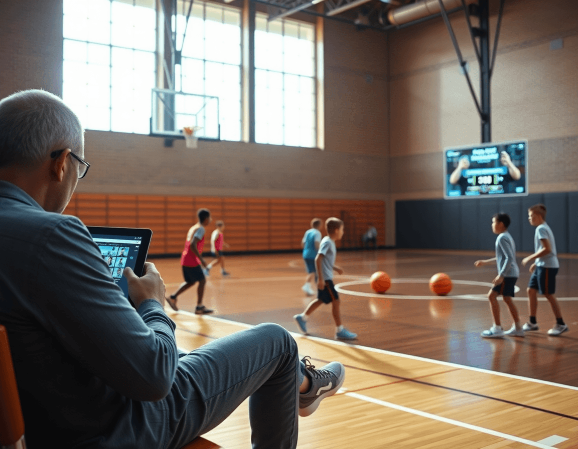 Plan sur tablette: clips basketball pour le développement de l'exercice dribble basket débutant enfant.