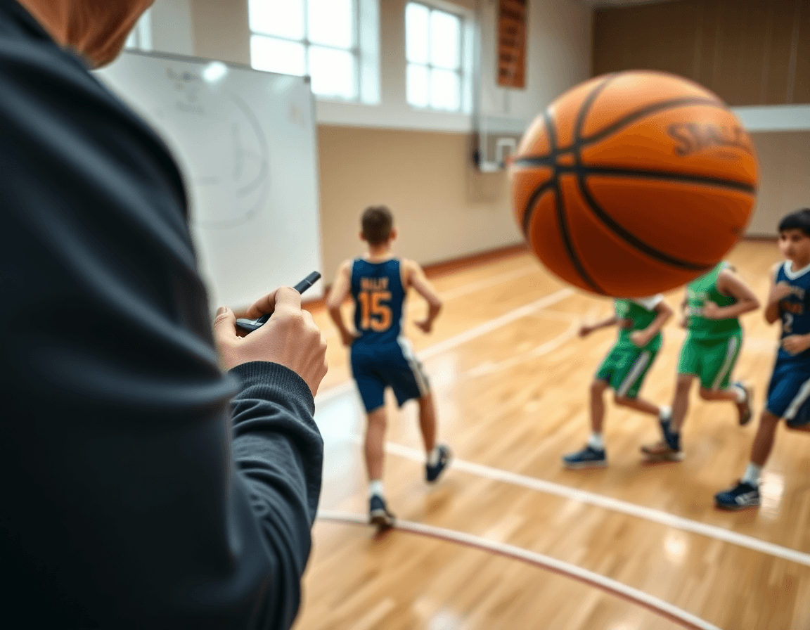 exercice entraînement basket u11 gros plan sur les mains et le basket en mouvement près du whiteboard