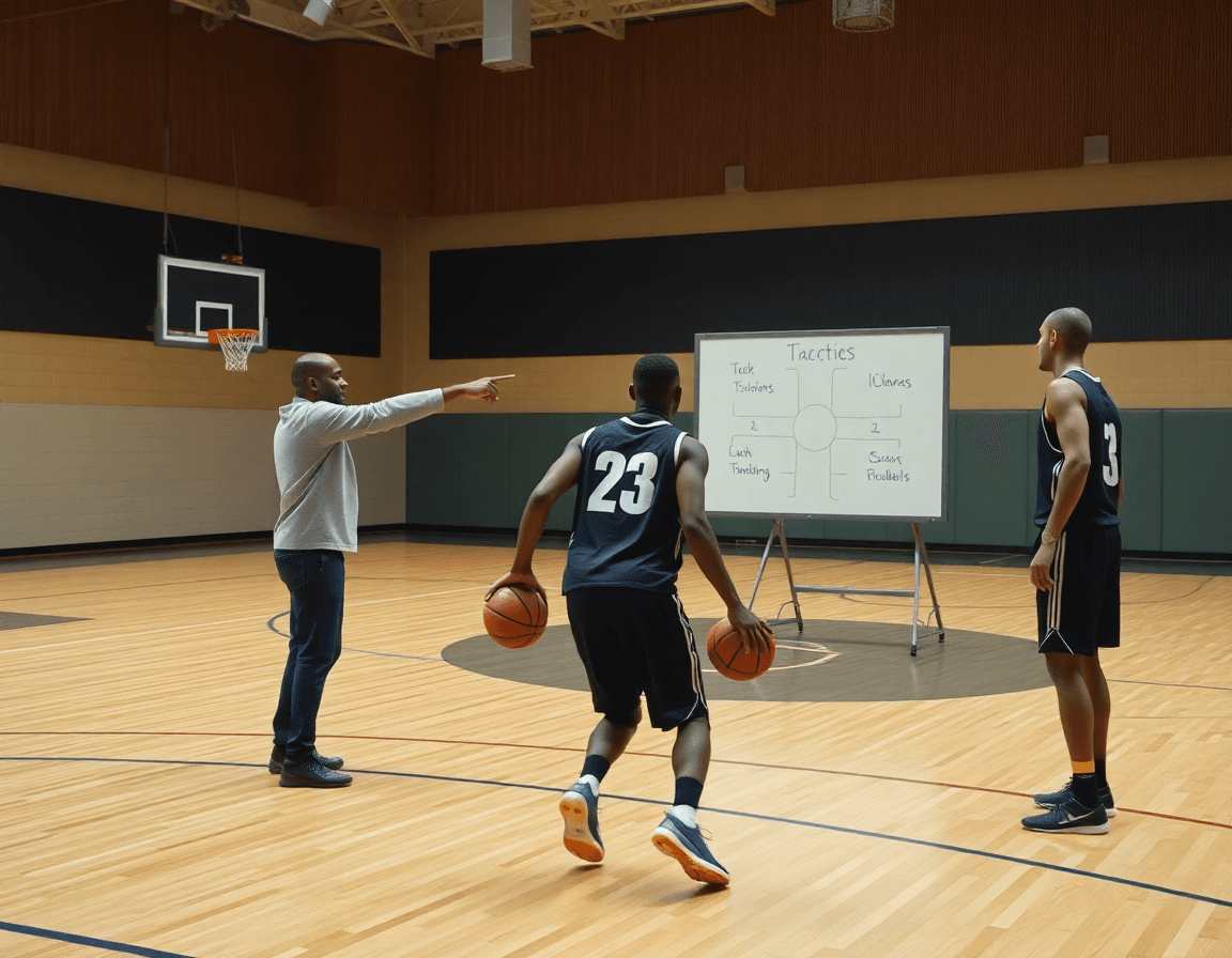 Premier plan serré: le coach montre le tableau de tactique pour l'exercice entrainement basket u7.