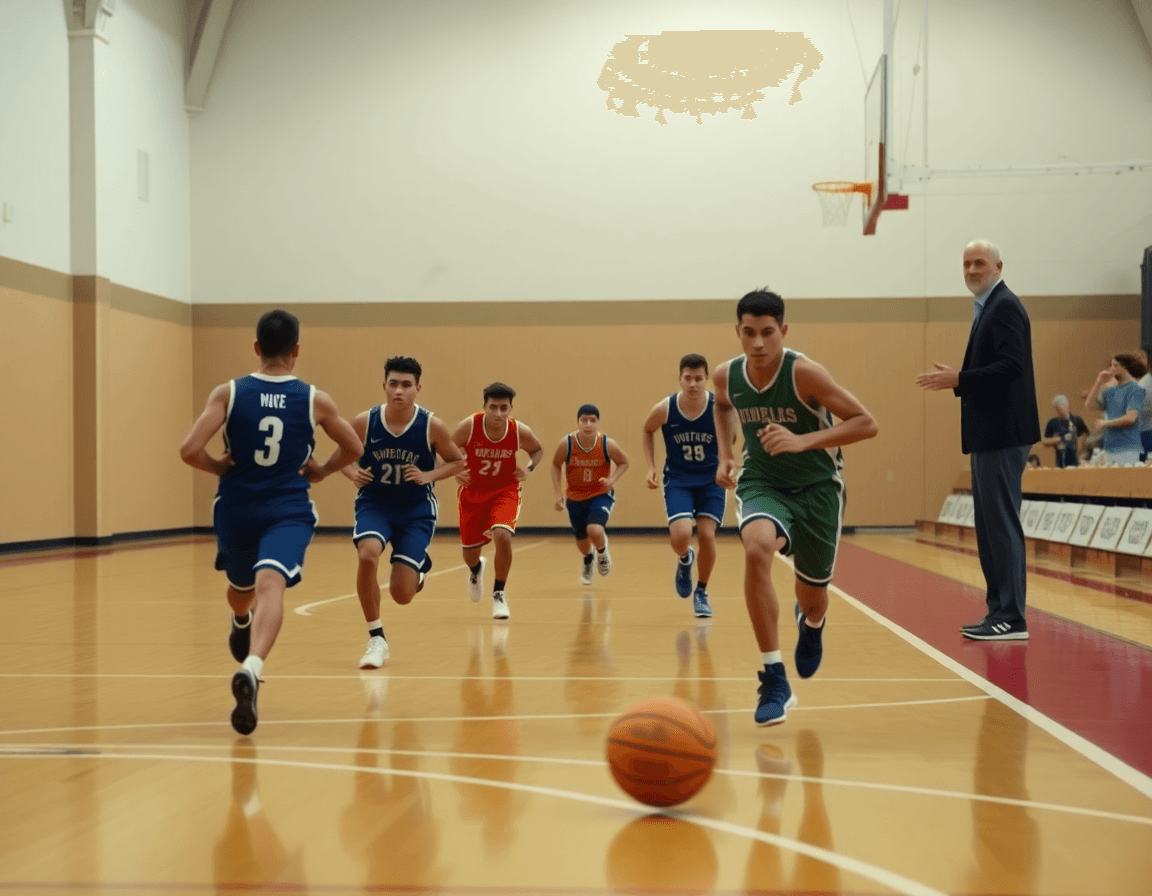 Exercice fin de contre attaque basket transition rapide et finition près du panier.