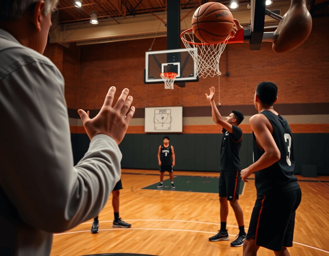 Gros plan sur l'exercice tir basket débutant: mains près du ballon et tableau tactique.