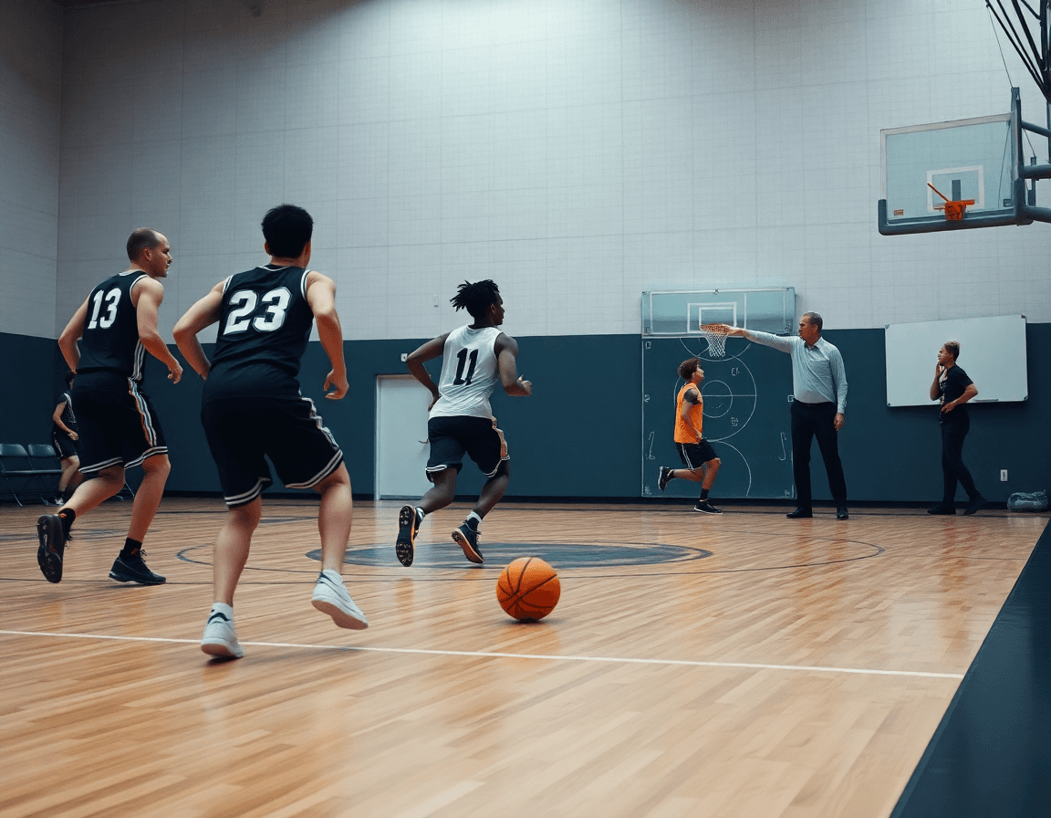Zoom sur l'exercice tir basket pdf: joueurs exécutant une passe et tir près de la peinture.