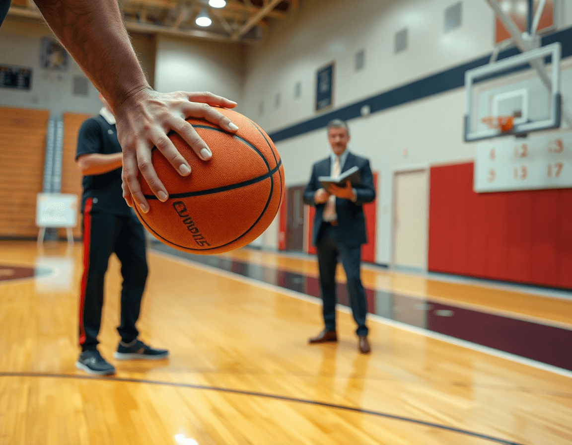 exercice tir basket seul, un coach dessine les spots sur le tableau blanc devant les joueurs.