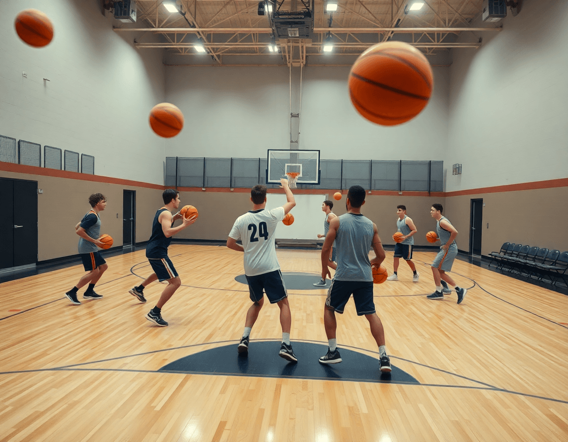 exercice tir basket seul: synchronisation du tir et du dribble lors d'un mini-match d'entraînement.