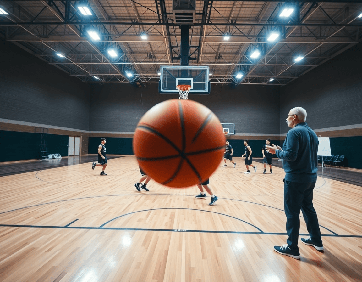 exercice yoyo basket en salle: coach supervise les joueurs sur le terrain de basket.