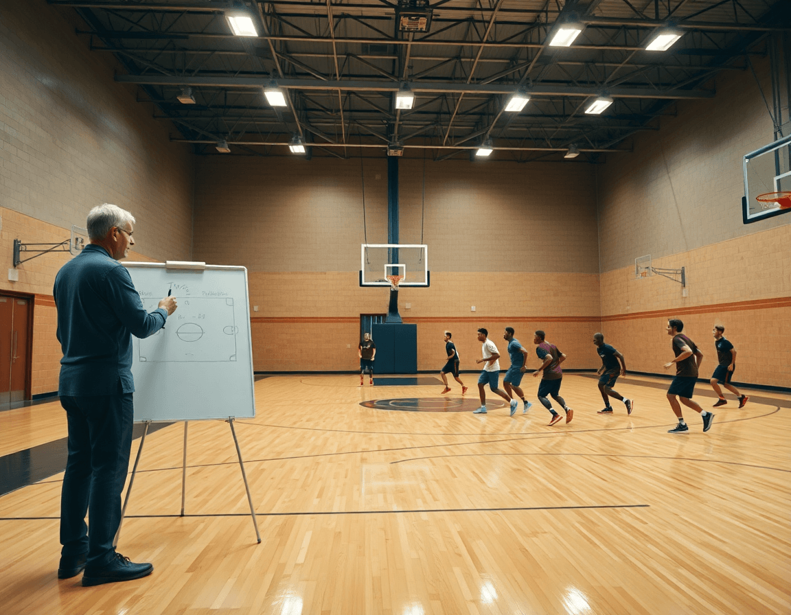 Plan large sur le match basket preparation coupe du monde dans une salle d'entraînement.