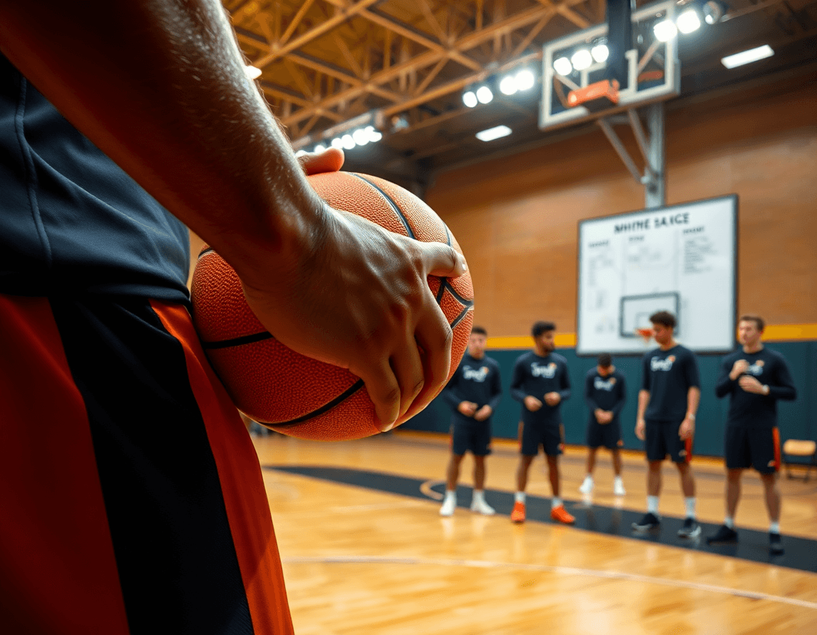Plan serré sur match preparation basket euro 2025 sur le terrain de basketball.