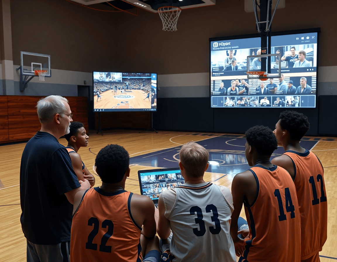 Montage video basketball et playlists CourtSensei pour le match preparation basket masculin, en gym.