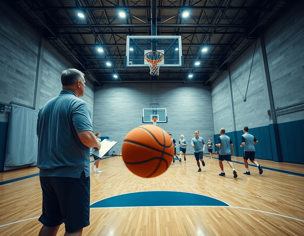 Vue d'ensemble d'une salle de basket; coach et joueurs en action lors du match preparation basket france 2025.