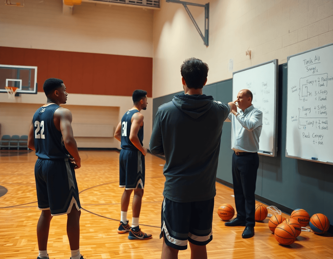 Les joueurs exécutent une action simple autour du système attaque basket appris sur le terrain.