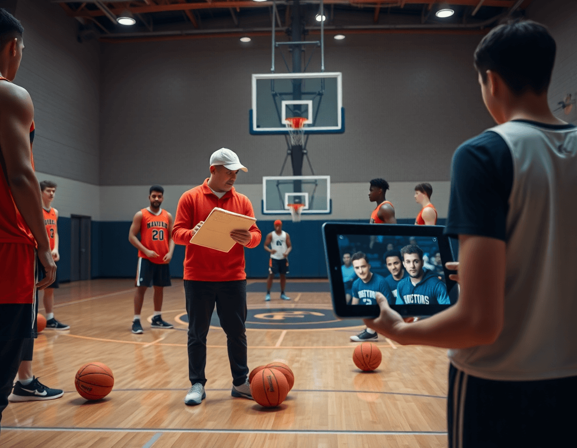 Plan serré sur le coach examinant le scouting et les rapports d'équipe.