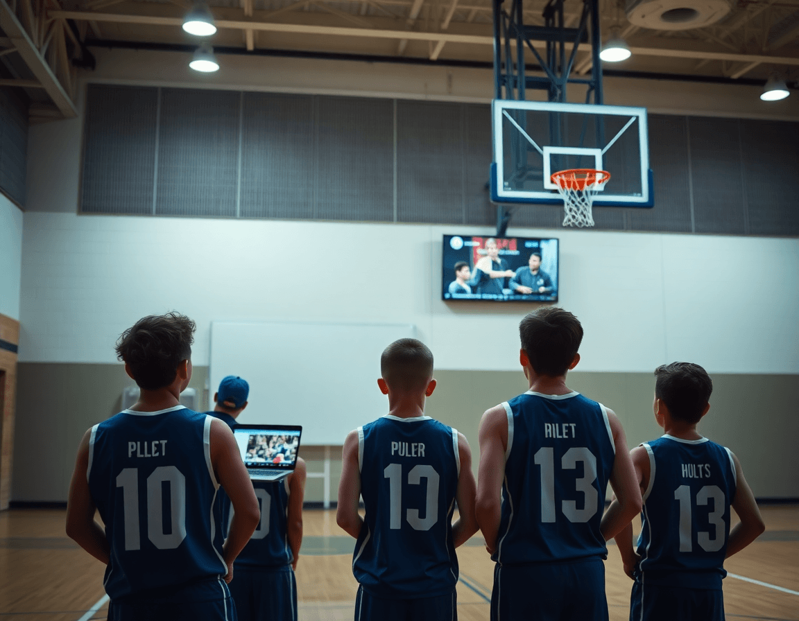 Plan serré sur les clips tactique basket u11 qui seront partagés avec l'équipe après l'entraînement.