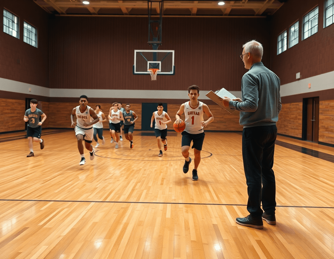 Plan serré sur un entraînement de basketball montrant tactique basketball et passes rapides.