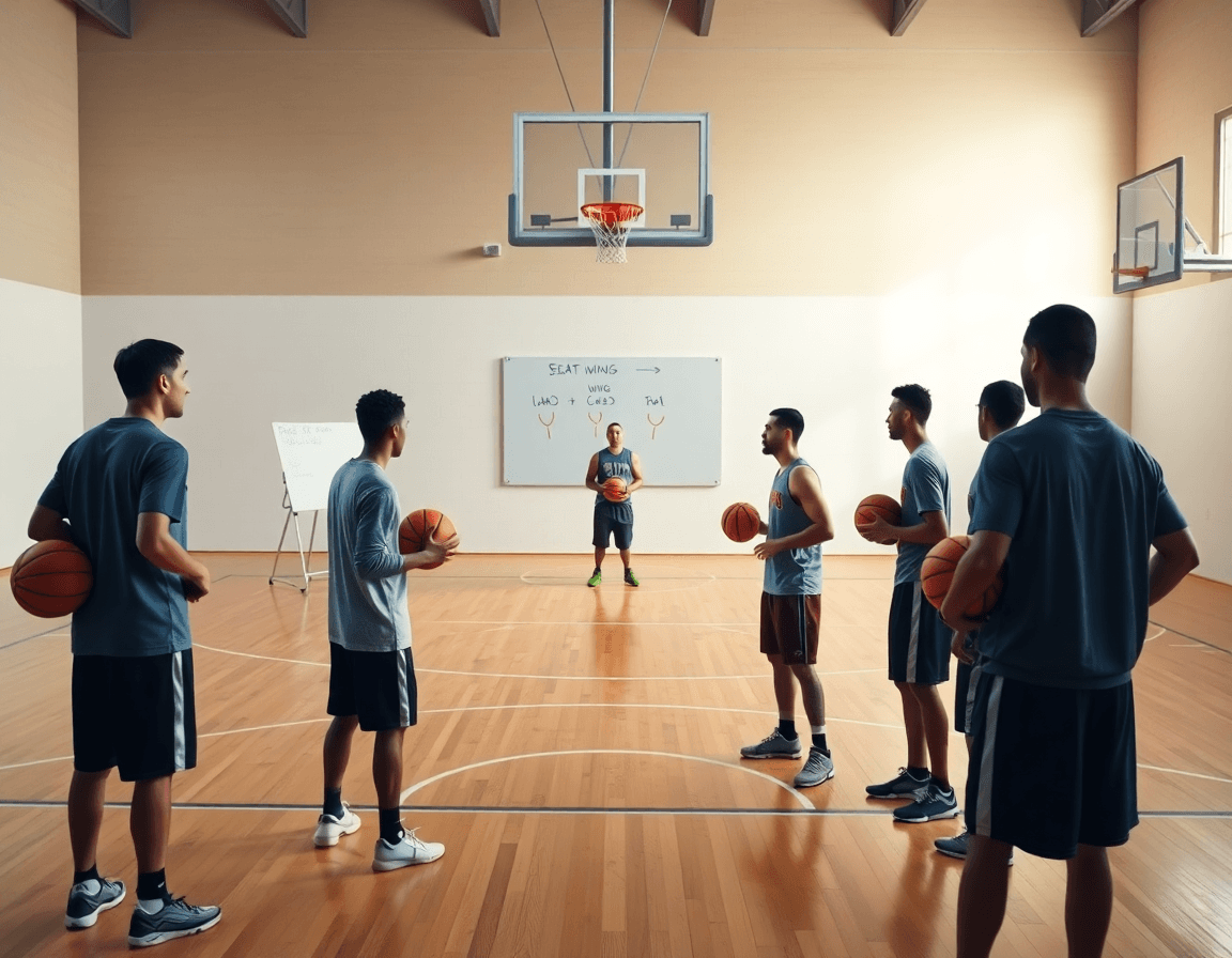 Scena tattica: ala basket in inglese pratica rotazioni offensive e difensive sulla wing vicino alla linea tre.