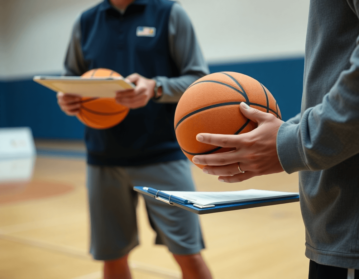 Primo piano sulle mani che dribblano una palla arancione durante l'allenamento basket per principianti.