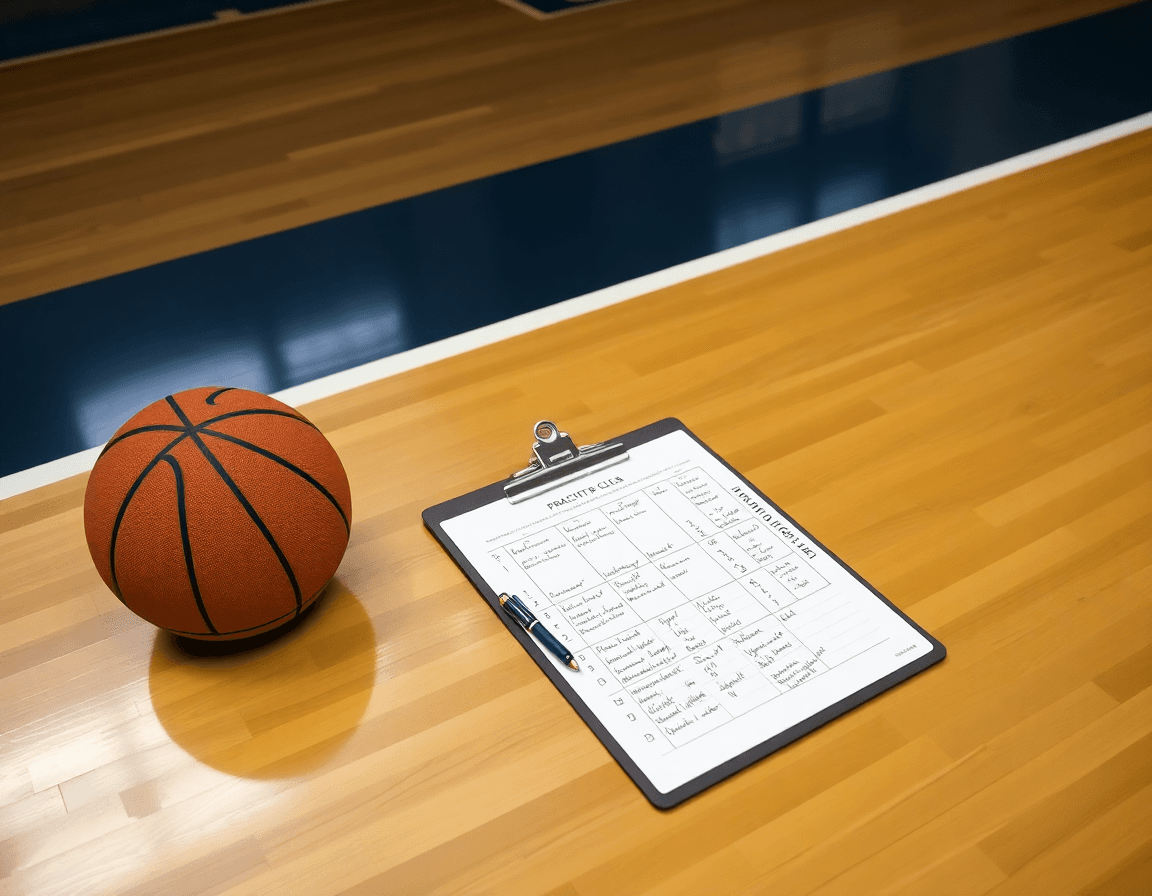 Coach's weekly practice plan on a clipboard