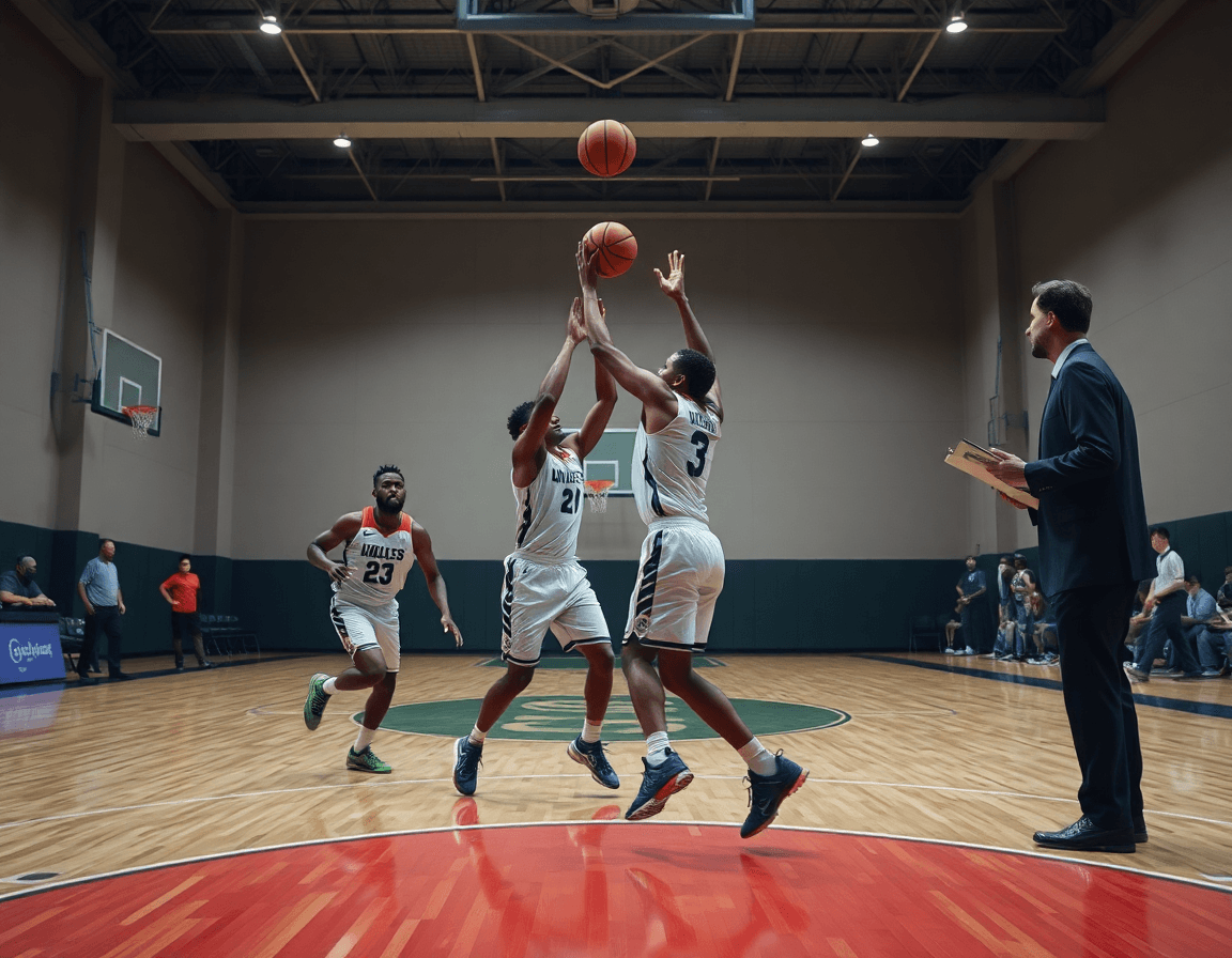 Scena di basket attacco alla uomo: lettura difensiva e movimenti di spazio durante l'azione.