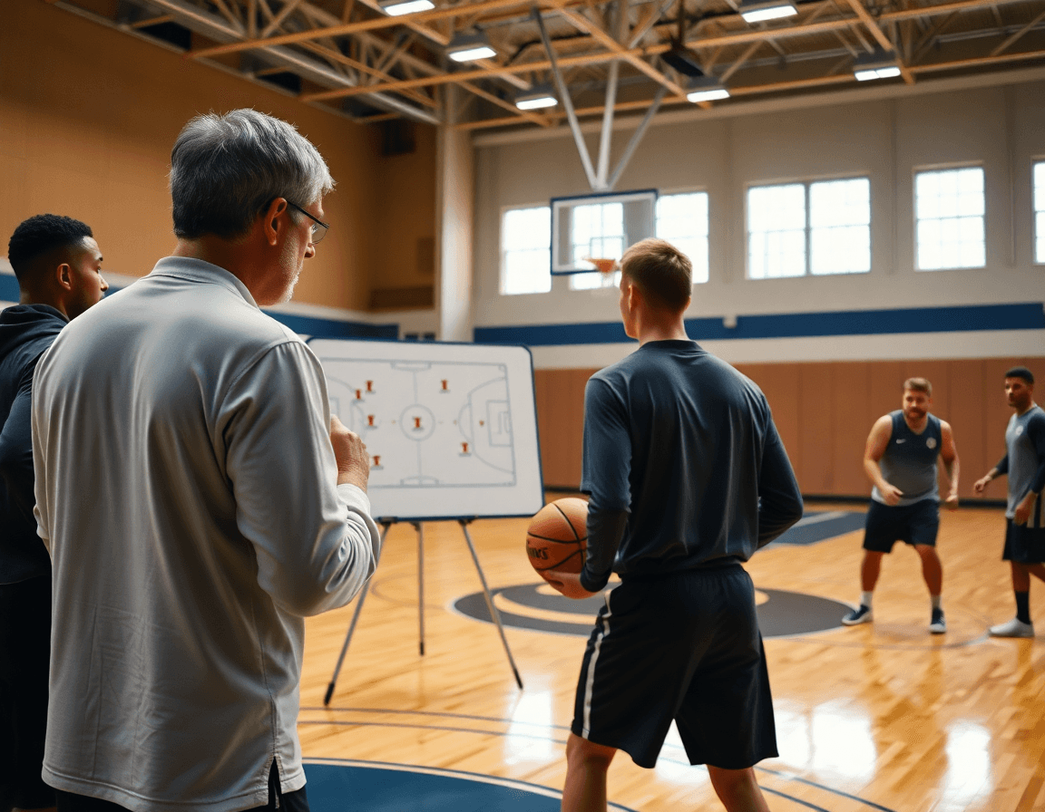 Dettaglio tattico di basket giovanile emilia romagna: coach disegna una giocata sulla lavagna.