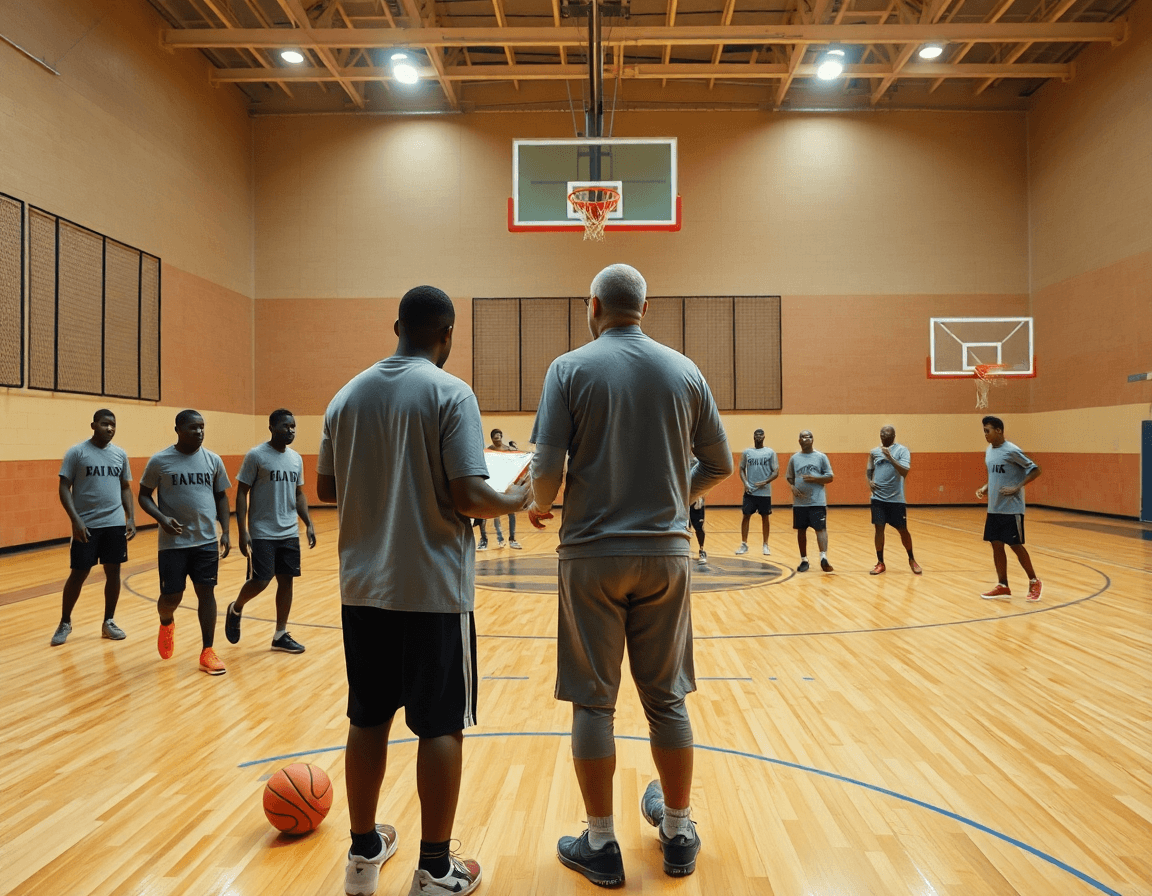 Scena ampia di basketball in palestra: basketball tra Mali e Côte d'Ivoire, allenatore guida.