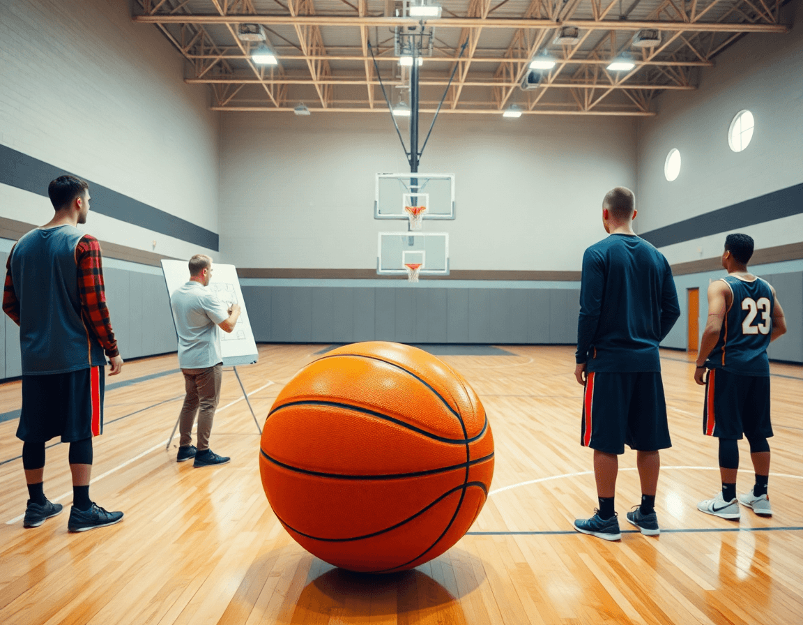 Scena di basket u18 italia spagna: allenatore guida la squadra sul parquet.
