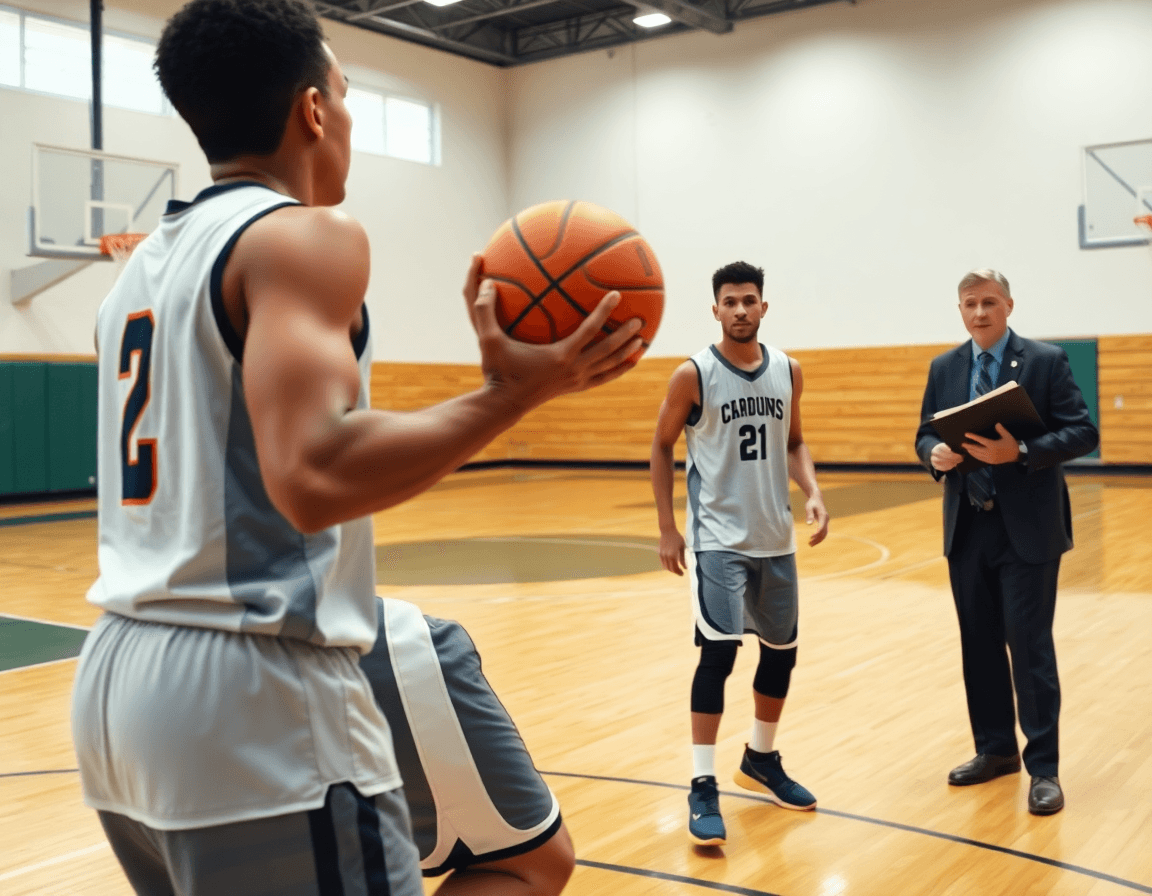 Primo piano su due mani che eseguono esercizi basket dai e vai durante una pratica intensa di basket.