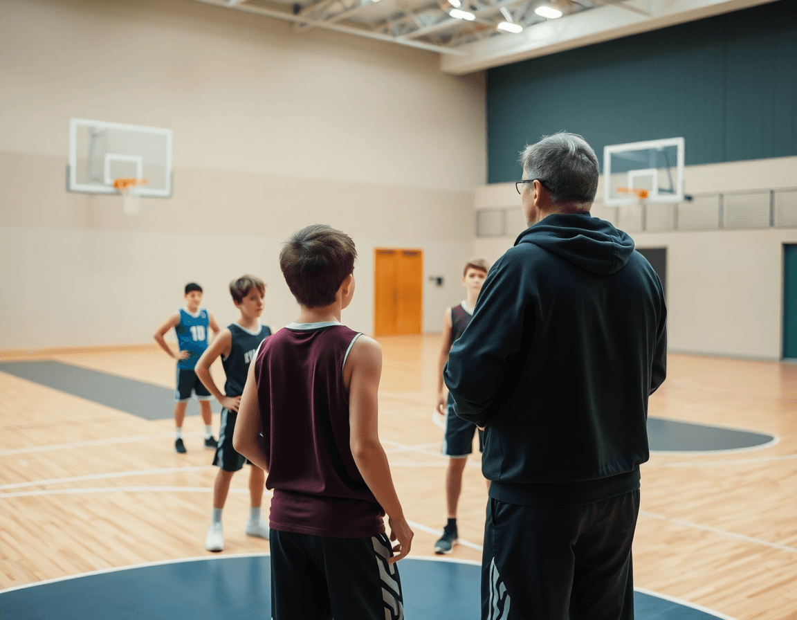 Scena ampia di basketball in palestra: il corso allenatore minibasket emilia romagna è in svolgimento.