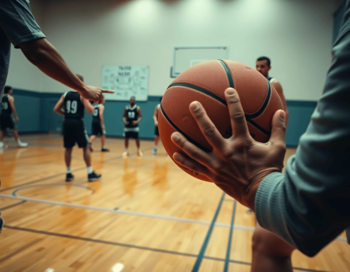 Una sessione di scouting video con il corso allenatore minibasket online sullo sfondo osservando i clip.