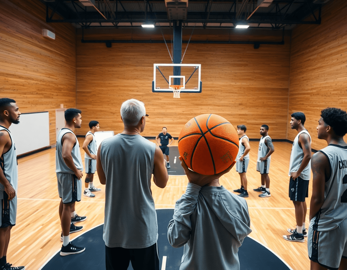 Rotazione e responsabilità nella difesa a zona basket 2 1 2 illustrate su una lavagna, squadra al lavoro.