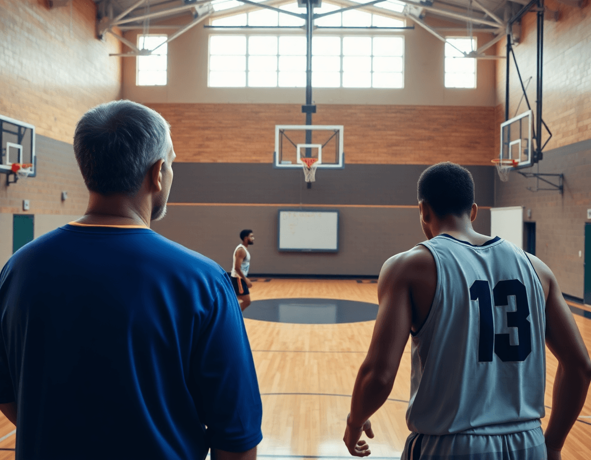 Workflow settimanale difesa della palla basket: coach spiega piani e rotazioni mentre i giocatori fanno 1v1.