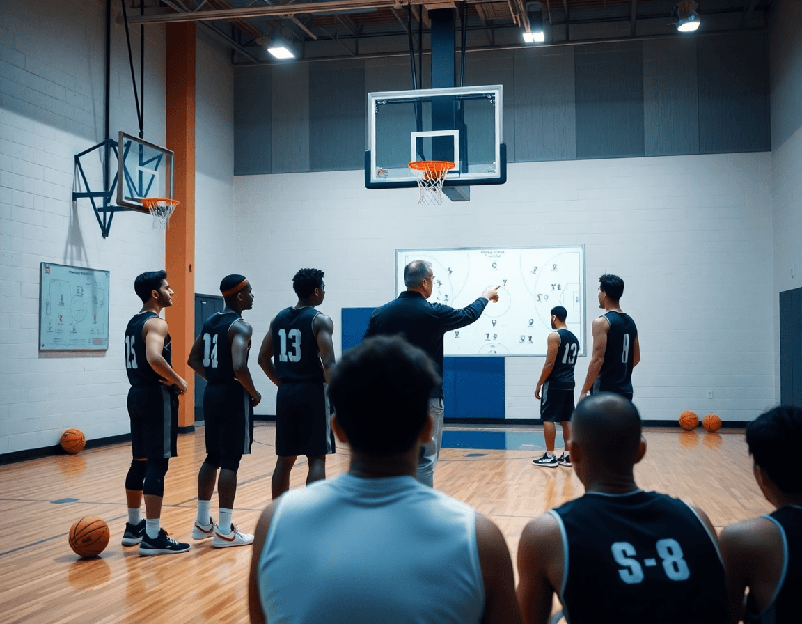 Uso della tabella tattica: schema di passaggi e situazioni di gioco in palestra basket