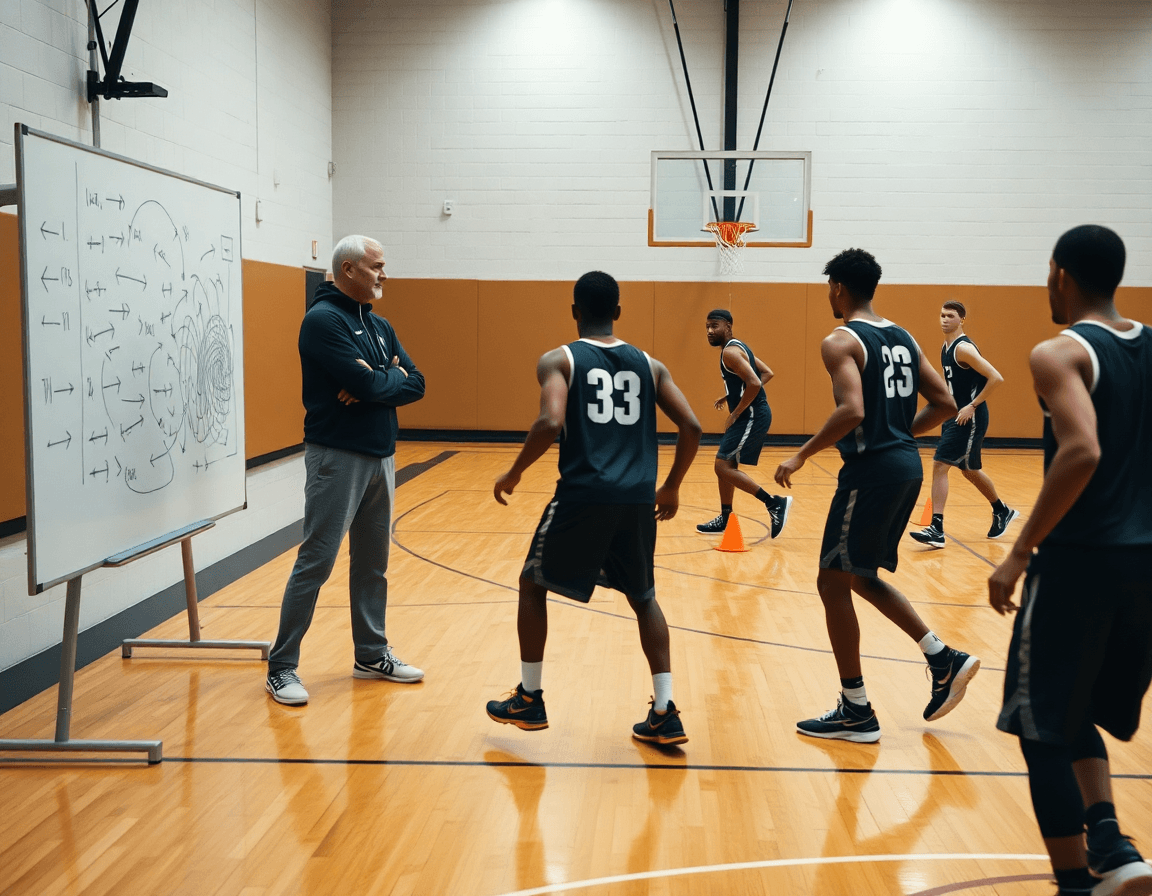 Pianificazione con la whiteboard: cambi di direzione rapidi durante un drill di basketball.