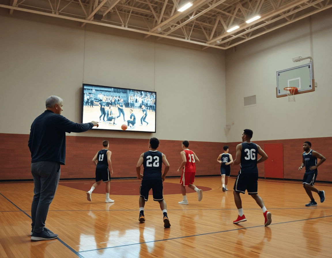 Dettaglio: coach indica clip di tiri in esercizi di tiro basket senior.