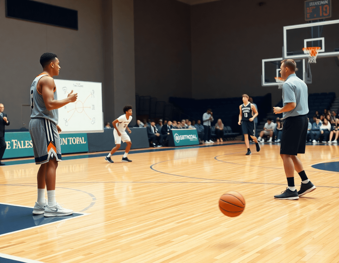 Una lavagna tattica basket personalizzata illumina lo schema di passaggi durante l'allenamento di basket.