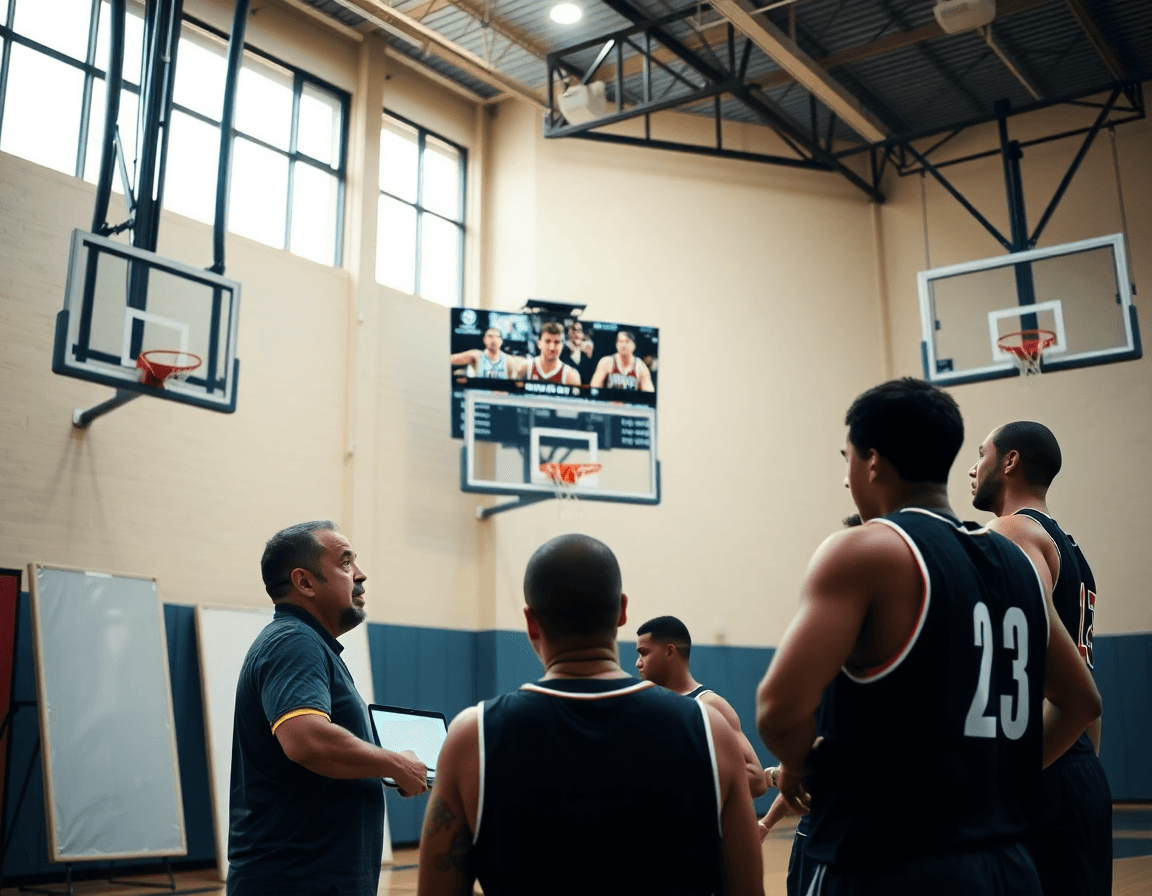 Gruppo di basket rivede clip su laptop, organizza momenti chiave per ala basket le havre.