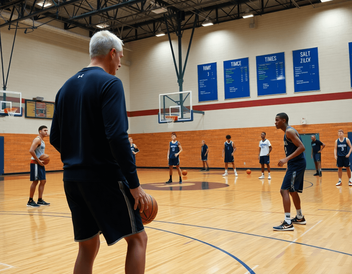 Stazioni di allenamento con schema allenamento basket in evidenza e feedback immediato.