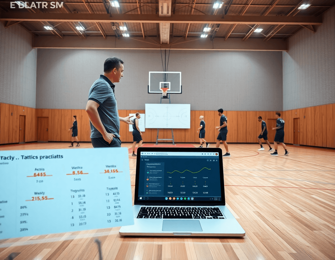 Scena ampia di basketball con statistiche aquila basket trento olimpia milano visualizzate durante una pratica.