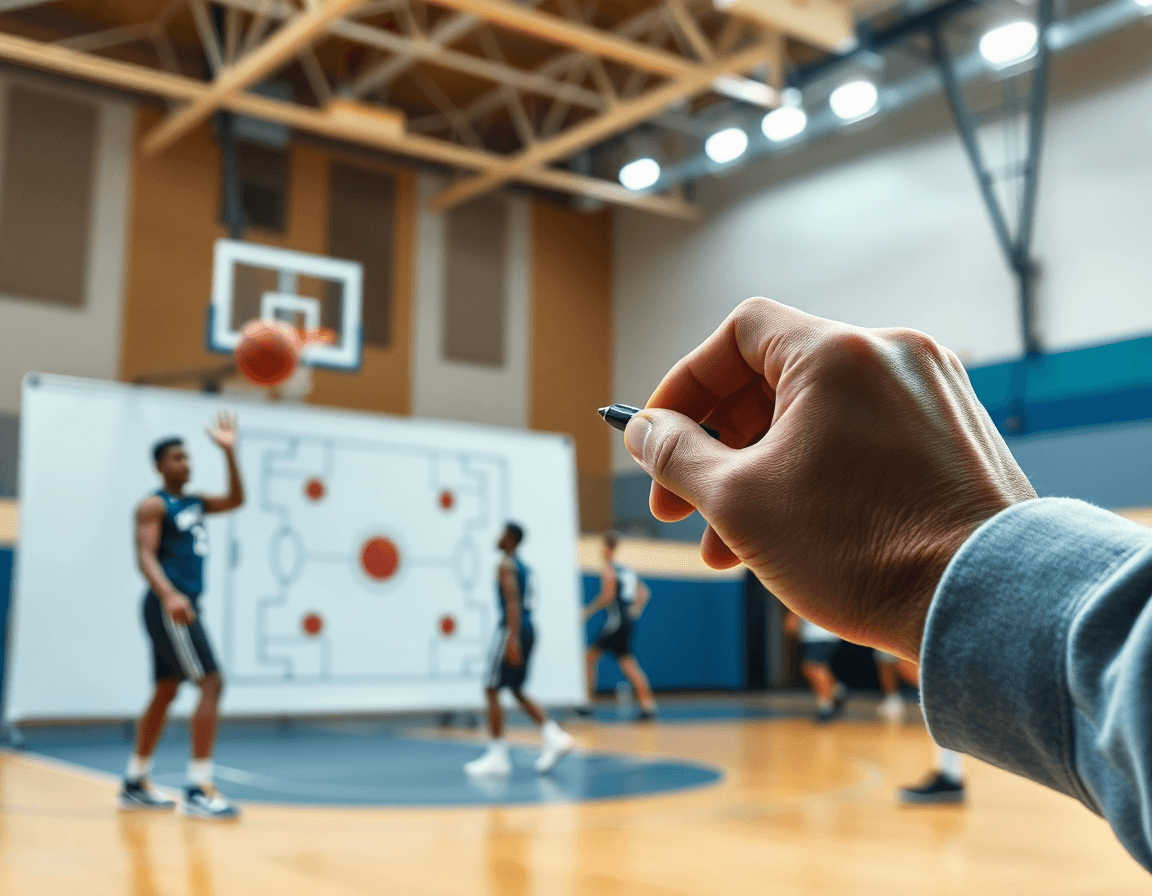 Primo piano sulle mani e la pallacanestro mentre timnas basket u18 indonesia esegue un drill sul parquet.