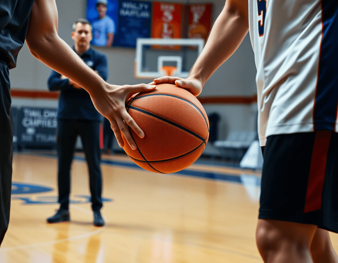 Ruka koja prebacuje basketball drugom igraču tokom treninga u skoli košarke za decu zvezdara.