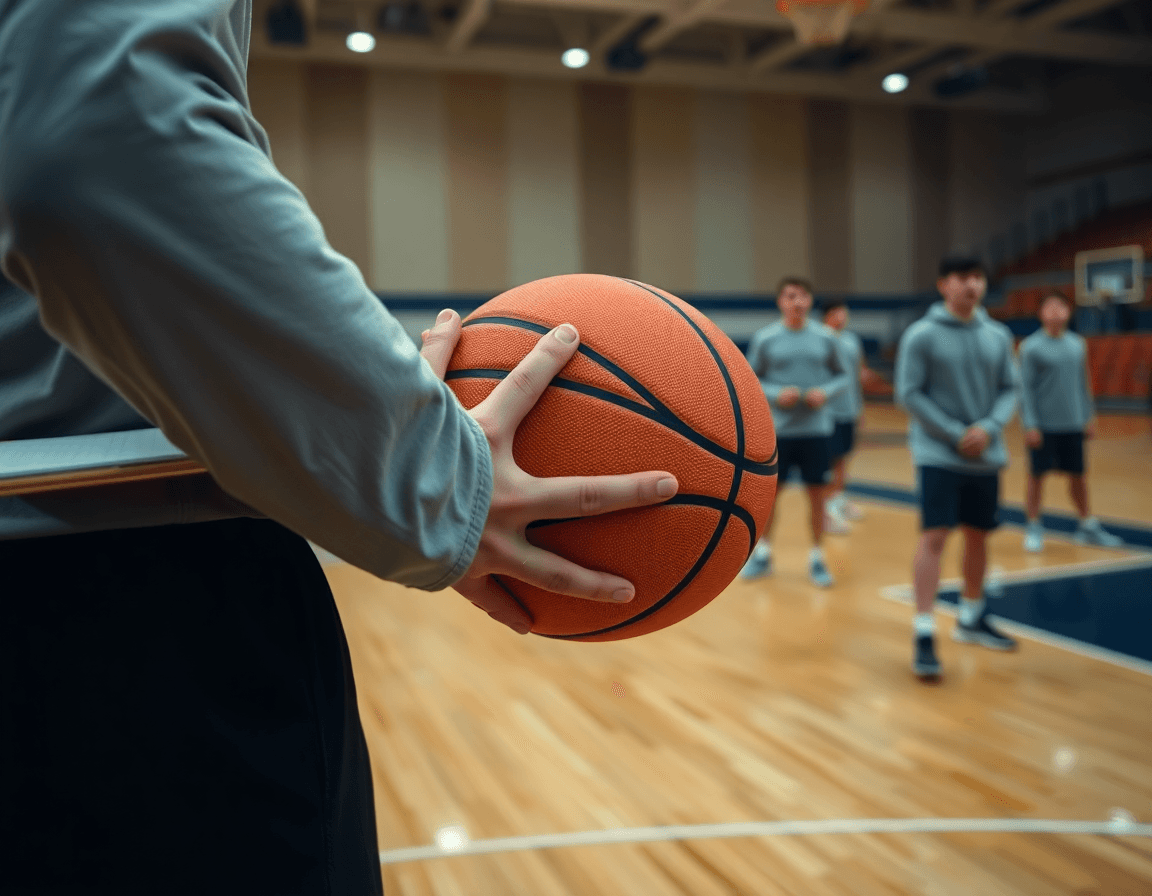 trener kosarke novi sad sa klipom na ruci posmatra vežbanje na drvenom podu basketball terenu dok igrači trče.