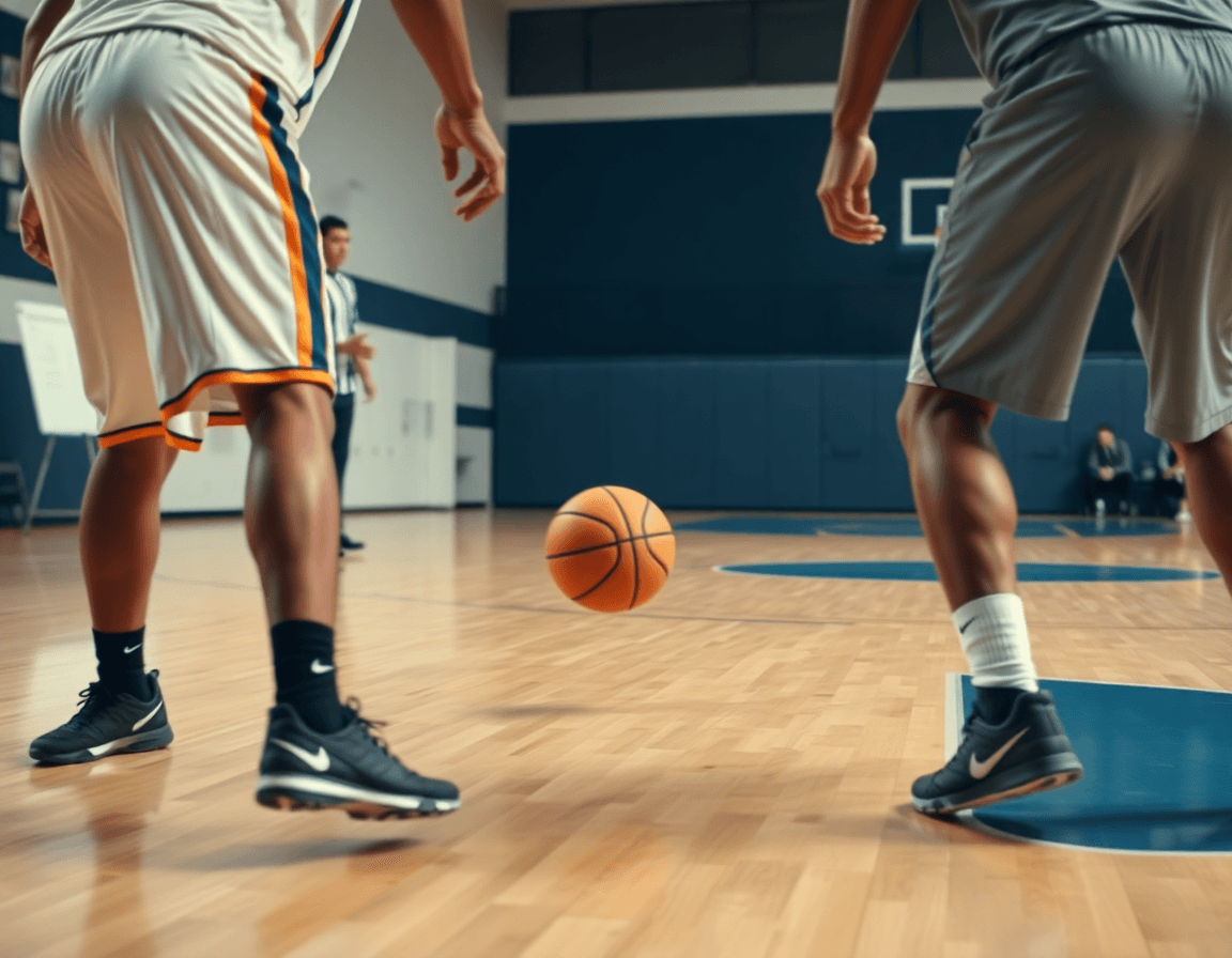 Brza vežba dodavanja na basketball terenu; trener iz skola kosarke brace jerkovic koristi tablu.