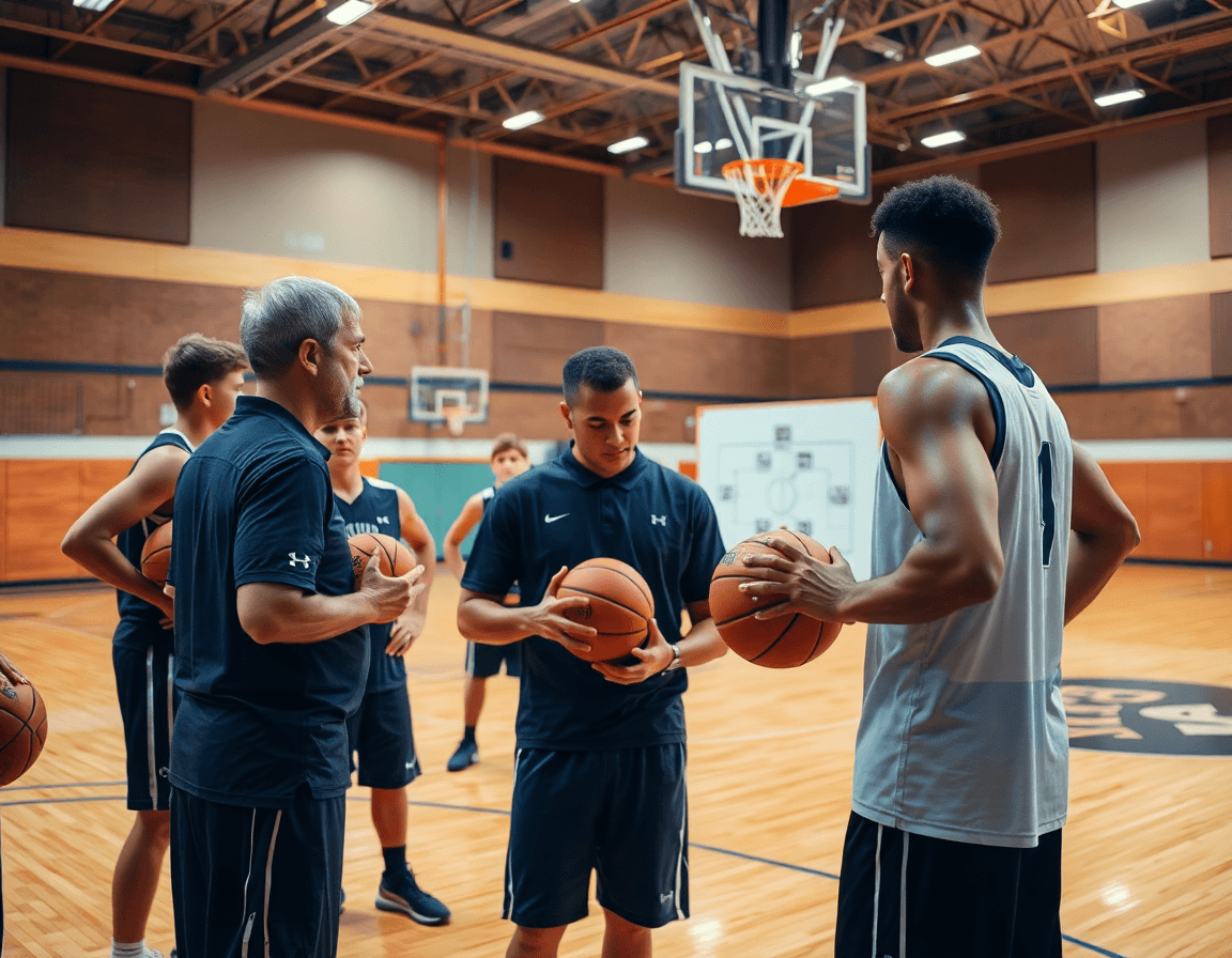 Najbolji kosarkaski trener evrope govori na tabli dok basketball tim radi vežbe.